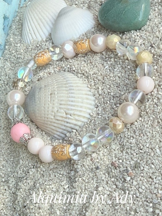 Alquimia Jewelry - Pink, Gold & Clear AURA QUARTZ Beaded Stretch Bracelet